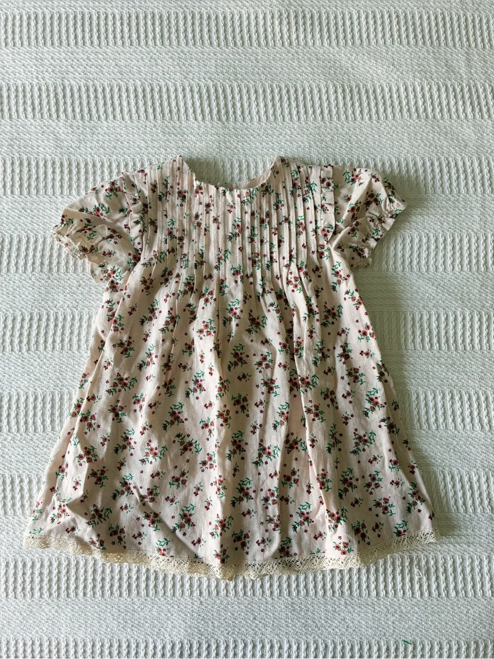 Zara Cream Floral Pintuck Dress Top with Red & Green Flowers